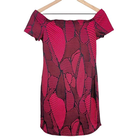 Bailey Blue pink black fuchsia flocked off shoulder bodycon dress medium MSRP 80 - Picture 4 of 12